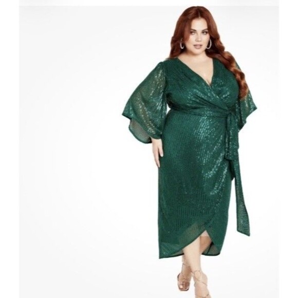 CITY CHIC Plus Size Paige Sequin Dress Emerald XL/22 NWT - Picture 1 of 12